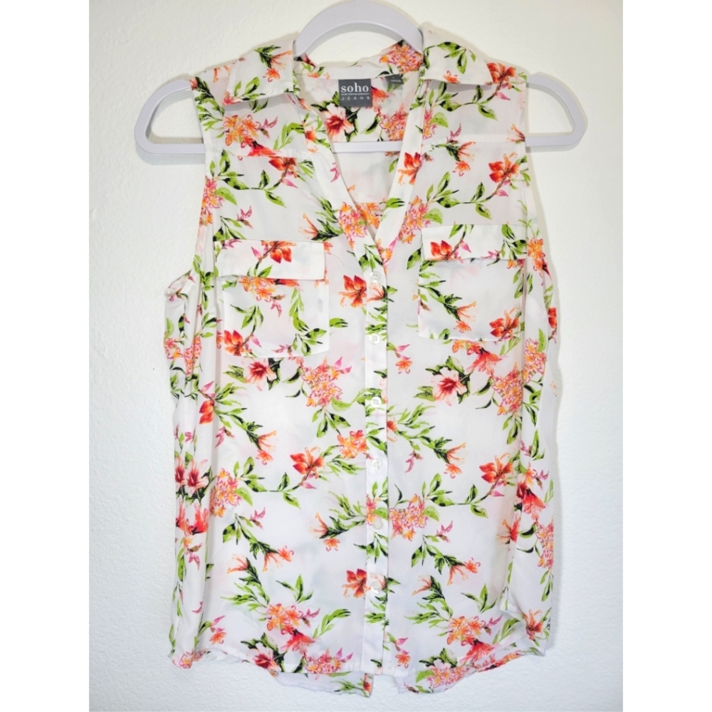 Soho New York & Company Tulip Back Sleeveless Floral Blouse